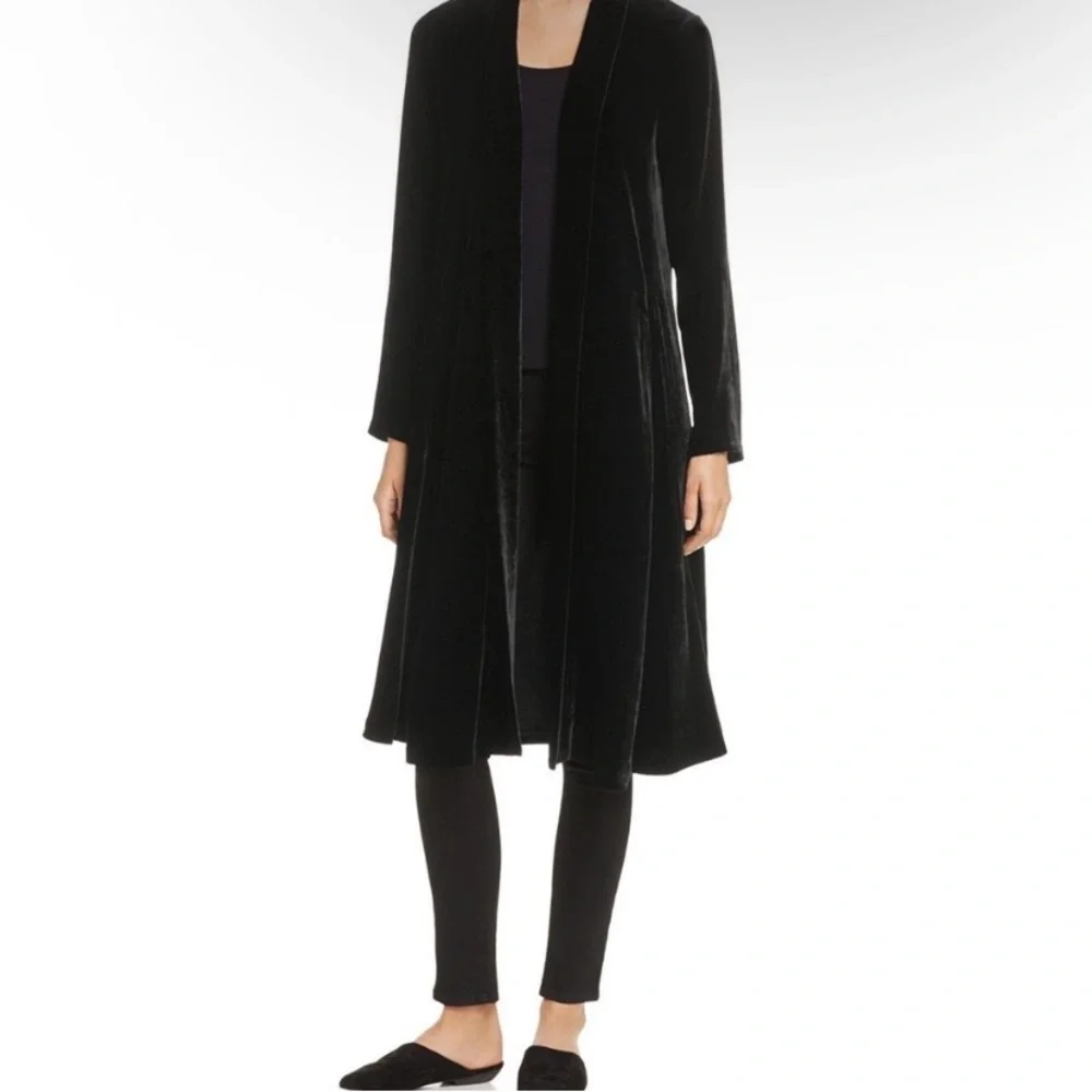 Eileen Fisher Velvet Open Front Cardigan- Silk Blend outer/ 100% silk lining- M - Picture 2 of 9